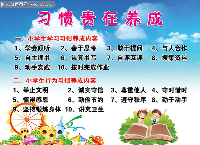 儿童日常行为习惯教育展板_展板模板_源文件库_psd分层素材_百图汇