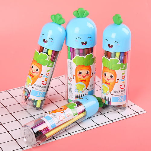 儿童萝卜可水洗彩笔套装幼儿园小学生绘画用品12色18色24色48多色